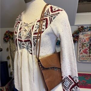 Stuart Weitzman Tan Leather and Tweed Shoulder/Crossbody Bag/Clutch